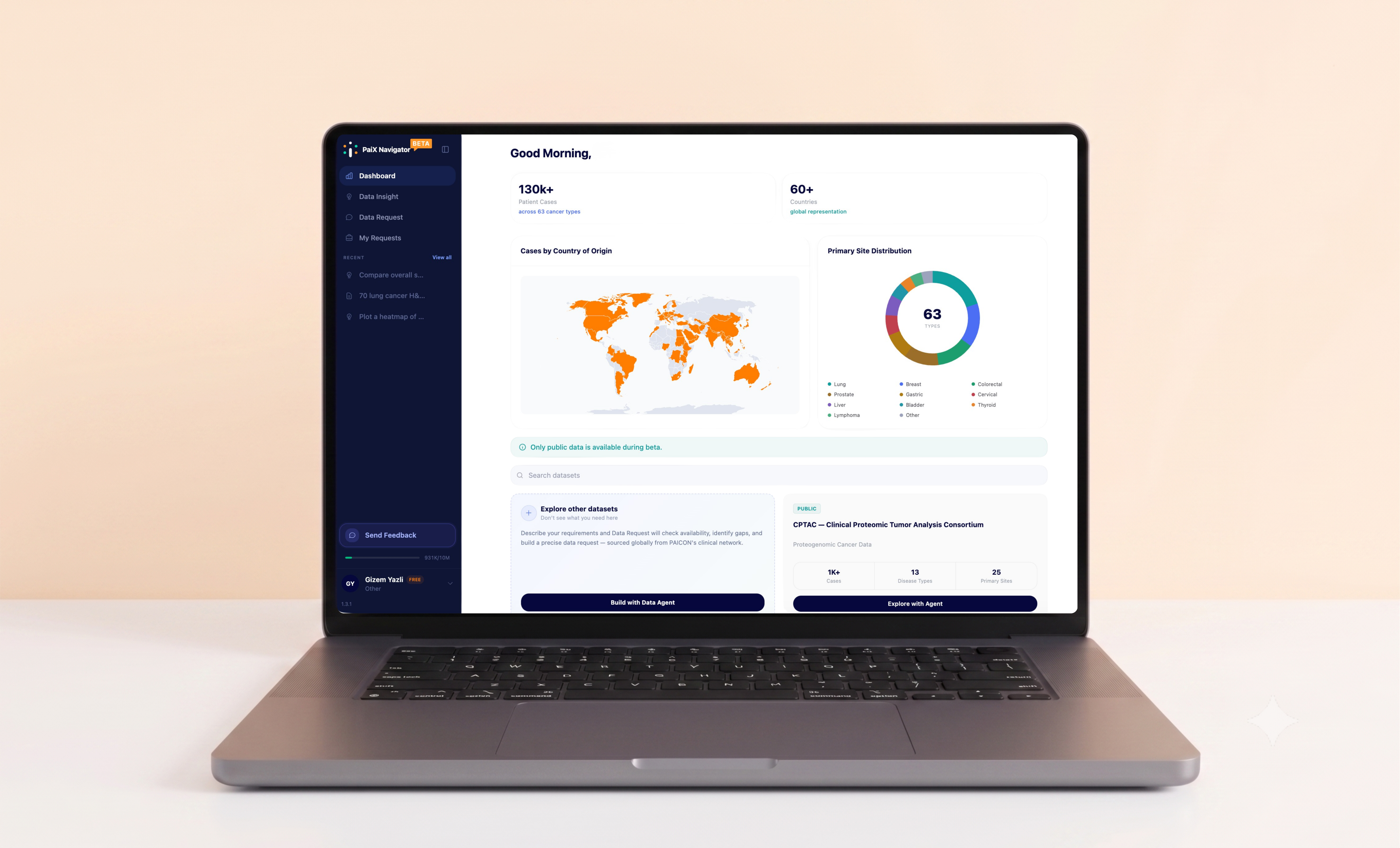 PaiX Navigator dashboard on a laptop